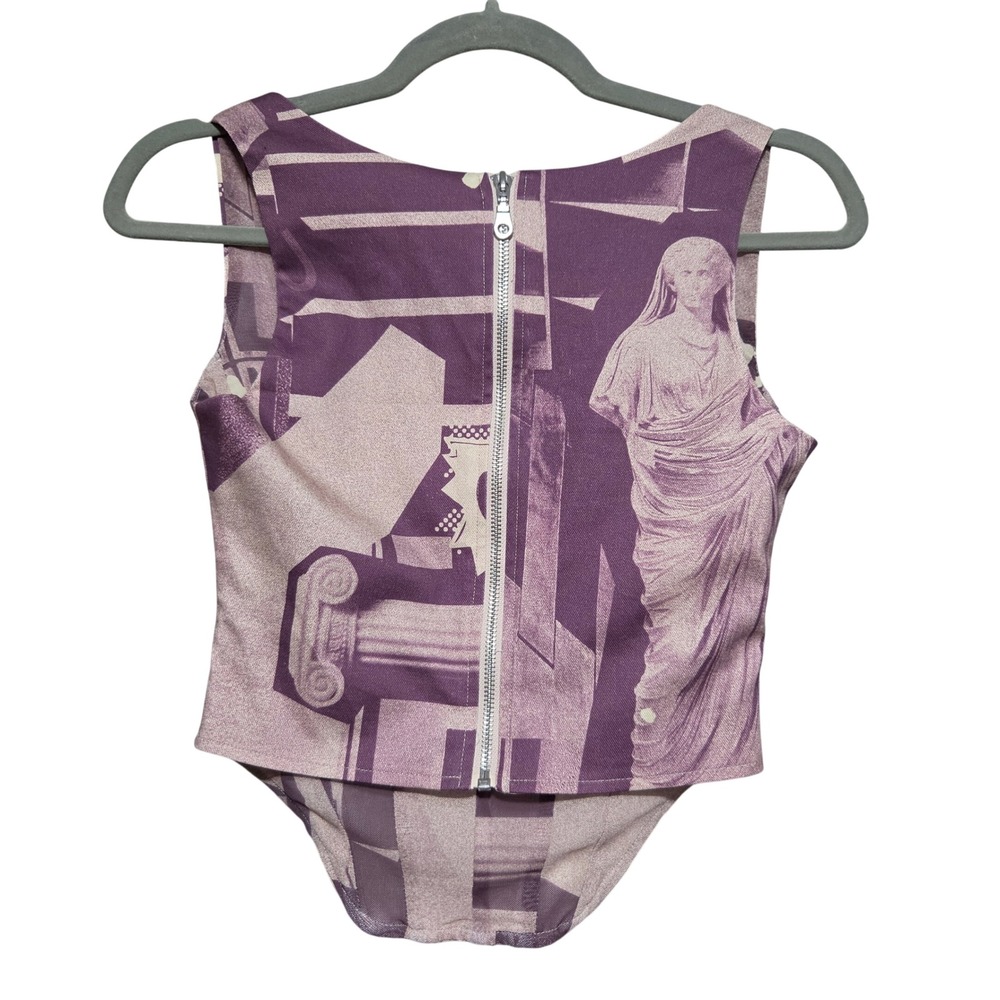 Miaou Campbell Corset Top Roman Statues Print Purple Sleeveless XS - Picture 3 of 9